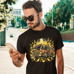 Brandweerwagen in vlammen t-shirt