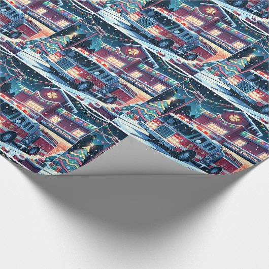 Brandweerwagen Kerstboom en Sneeuwvakantie Cadeaupapier (Hoek)