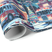 Brandweerwagen Kerstboom en Sneeuwvakantie Cadeaupapier (Rol Hoek)