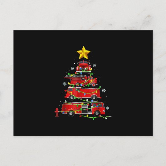 Brandweerwagen Kerstboom Mannen Vrouwen Feestdagenkaart (Voorkant)