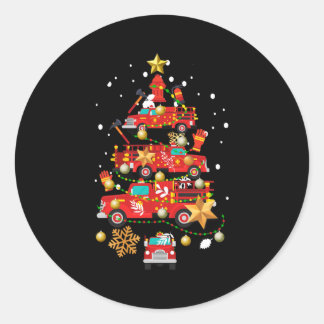 Brandweerwagen kerstboom ronde sticker