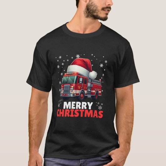 Brandweerwagen Kerstman Hat Frieman T-shirt (Voorkant)