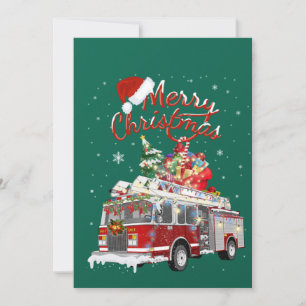 Brandweerwagen Kerstman slee Brandweerman Kerst Kaart