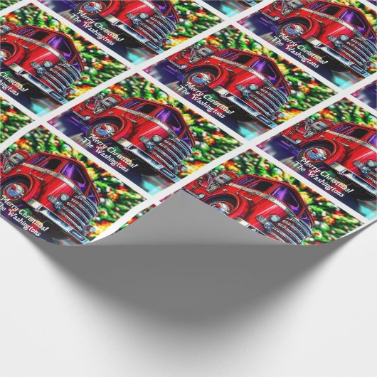 Brandweerwagen Kerstmis Cadeaupapier (Hoek)