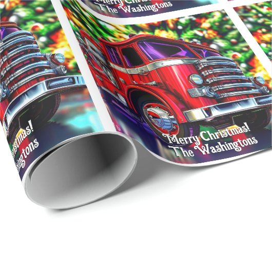 Brandweerwagen Kerstmis Cadeaupapier (Rol Hoek)