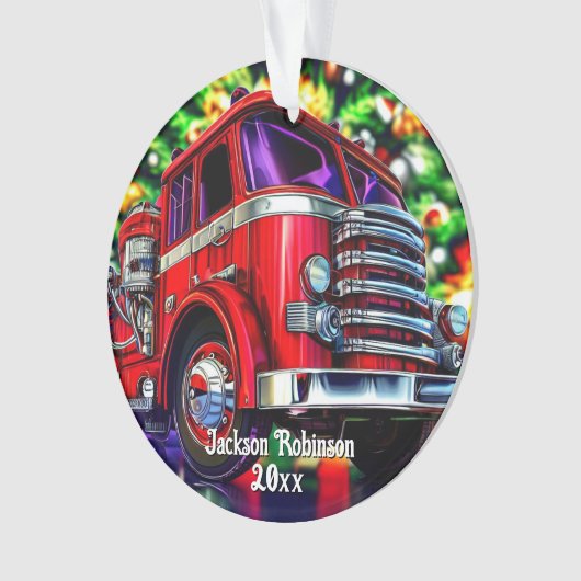 Brandweerwagen Kerstmis Ornament (voorkant)