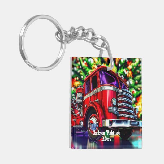 Brandweerwagen Kerstmis Sleutelhanger (Voorkant Links)