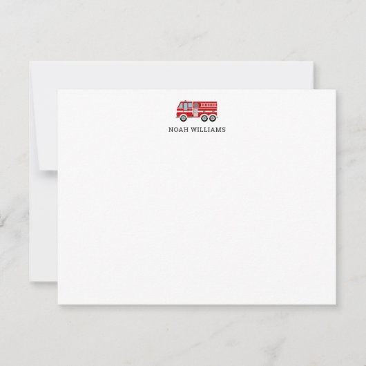 Brandweerwagen Kinder Gepersonaliseerde Briefpapie Notitiekaartje (Voorkant)