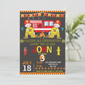 brandweerwagen, krijt, geboortedag kaart (Staand voorkant)