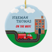 Brandweerwagen met naam Kerstman Keramisch Ornament (Achterkant)