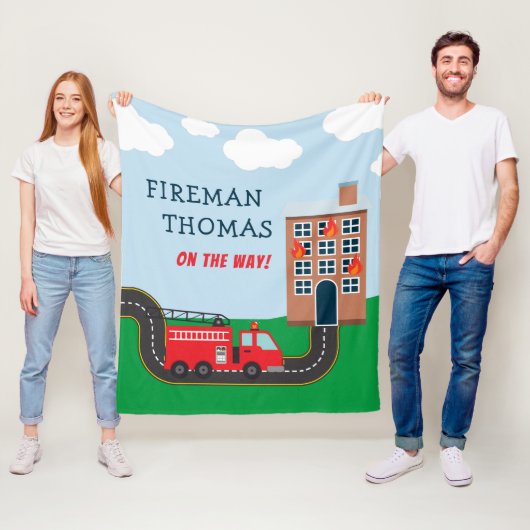 Brandweerwagen met voornaam kleine jongen fleece deken (In situ)