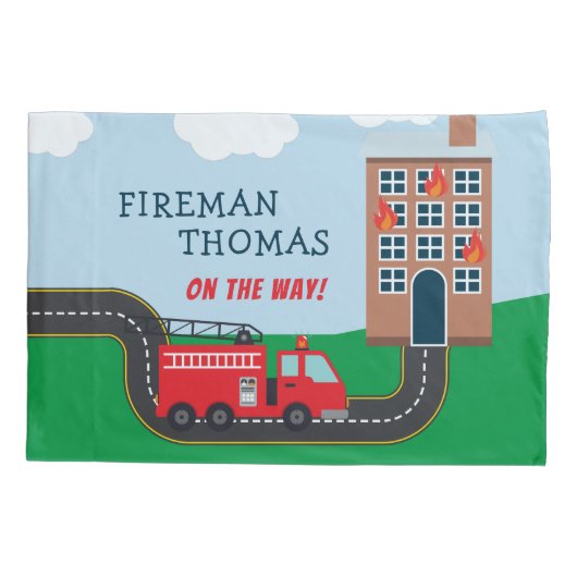 Brandweerwagen met voornaam kleine jongen kussensloop (Achterkant)