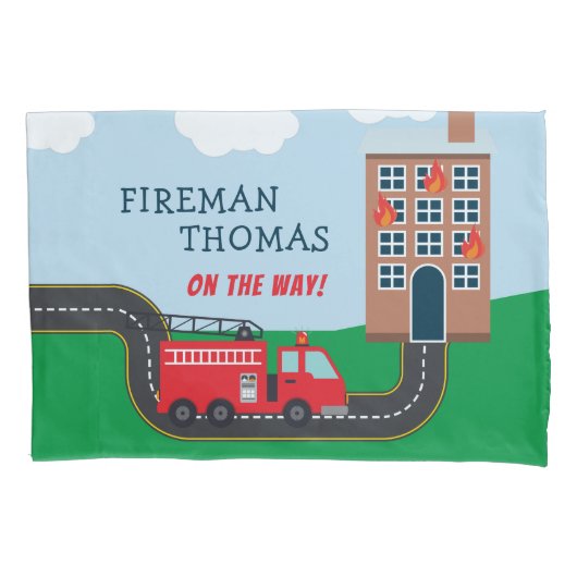 Brandweerwagen met voornaam kleine jongen kussensloop (Voorkant)