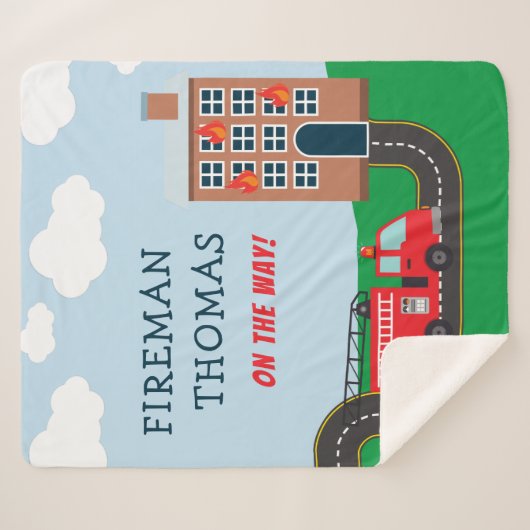 Brandweerwagen met voornaam kleine jongen sherpa deken (Voorkant (horizontaal))