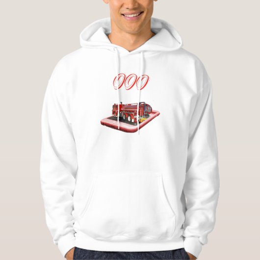 Brandweerwagen op mobiele telefoon 000 Logo, Hoodie (Voorkant)