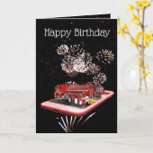 Brandweerwagen op snelheidswijzerplaat, verjaardag kaart (Gele Bloem)