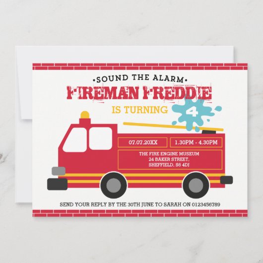 Brandweerwagen op uitnodiging van verjaardagsfeest (Voorkant)