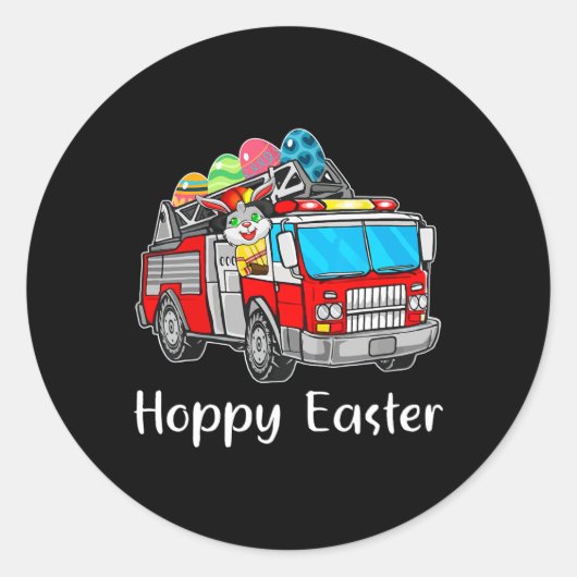 Brandweerwagen Paasdag Konijneneieren Happy East Ronde Sticker (Voorkant)