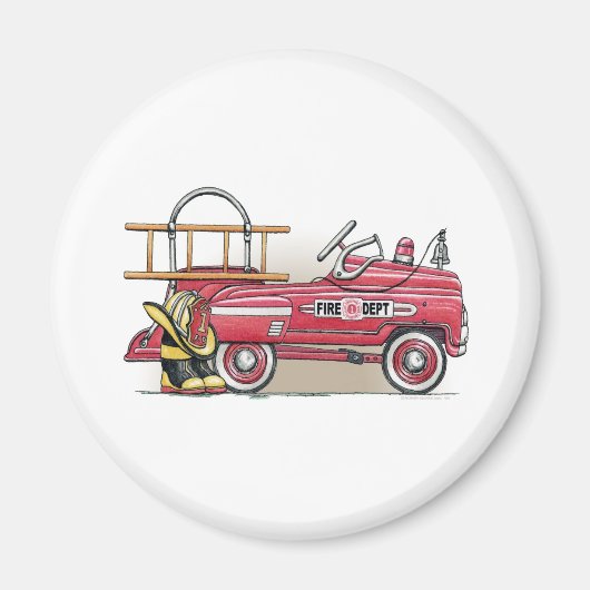 Brandweerwagen Pedaal Auto Ronde Magneet (Voorkant)