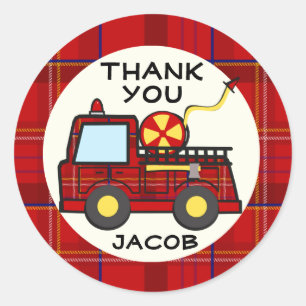 Brandweerwagen Plaid Ronde Sticker