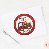 Brandweerwagen Plaid Ronde Sticker (Envelop)