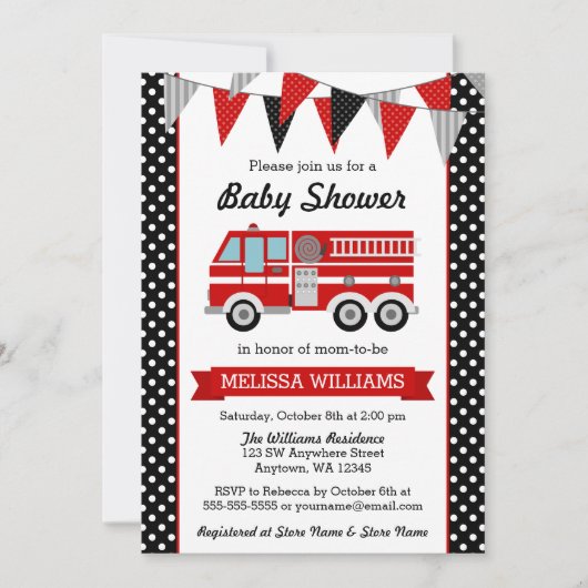Brandweerwagen Polka Dot Bunting Baby shower Kaart (Voorkant)