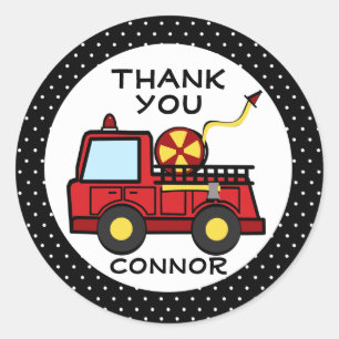 Brandweerwagen Polka Dots Ronde Sticker