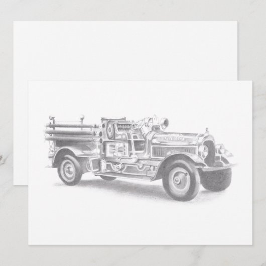  brandweerwagen potlood schetsen brandweertekening aankondiging (Voorkant / Achterkant)
