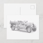  brandweerwagen potlood schetsen brandweertekening aankondigingskaart (Voorkant / Achterkant)