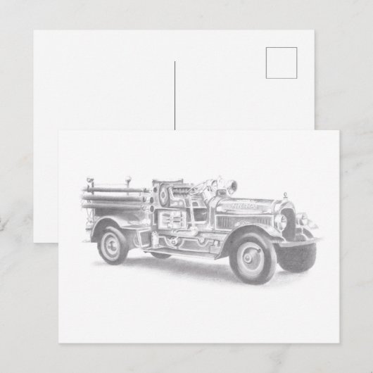  brandweerwagen potlood schetsen brandweertekening aankondigingskaart (Voorkant / Achterkant)