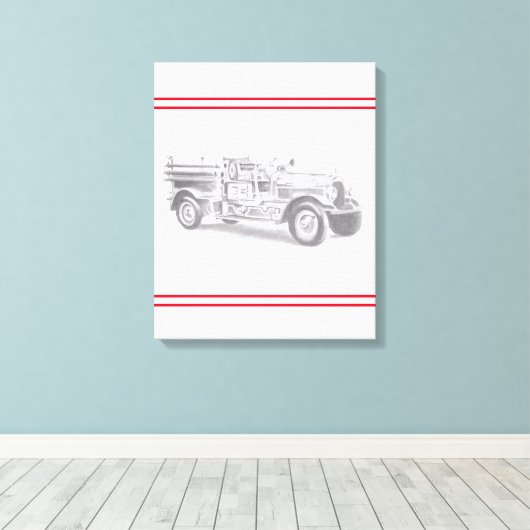  brandweerwagen potlood schetsen brandweertekening canvas afdruk (Insitu (Houten vloer))