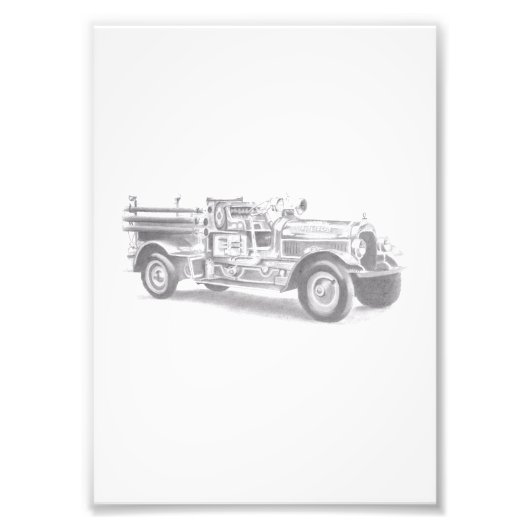  brandweerwagen potlood schetsen brandweertekening foto afdruk (Voorkant)