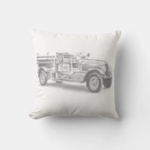  brandweerwagen potlood schetsen brandweertekening kussen