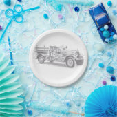  brandweerwagen potlood schetsen brandweertekening papieren bordje (Feest)