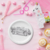  brandweerwagen potlood schetsen brandweertekening papieren bordje (Feest)