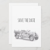  brandweerwagen potlood schetsen brandweertekening save the date (Voorkant / Achterkant)
