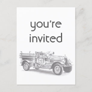 brandweerwagen potlood schetsen brandweertekening uitnodiging briefkaart