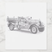  brandweerwagen potlood schetsen brandweertekening wijn etiket (Enkel label)