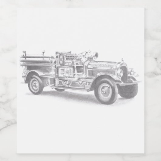  brandweerwagen potlood schetsen brandweertekening wijn etiket (Enkel label)