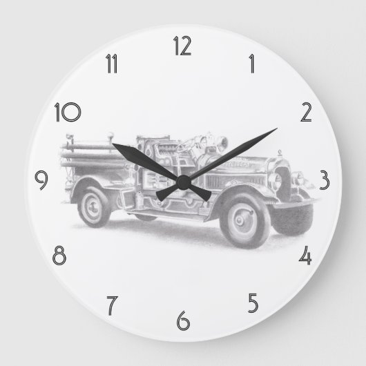  brandweerwagen potloodschets brandweerman tekenen grote klok (Voorkant)