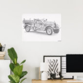 Brandweerwagen potloodschets grote herdruk poster (Thuiskantoor)