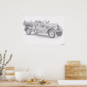 Brandweerwagen potloodschets grote herdruk poster (Keuken)