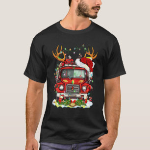 Brandweerwagen Rendier Xmas Verlichting Brandweerm T-shirt