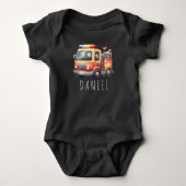 Brandweerwagen Schattigee brandweerman Romper (Voorkant)