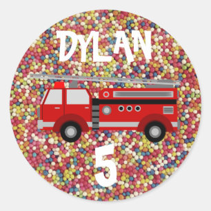 Brandweerwagen Sweets Party Birthday Ronde Sticker