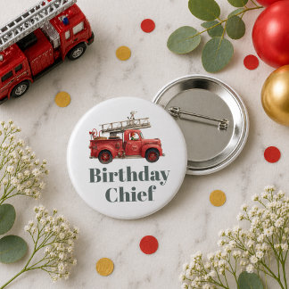 Brandweerwagen Verjaardag Vuurweerwagen Feestje Ronde Button 5,7 Cm