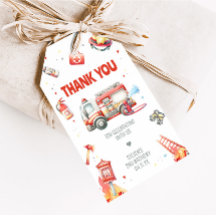 Brandweerwagen verjaardagsfeest cadeautag