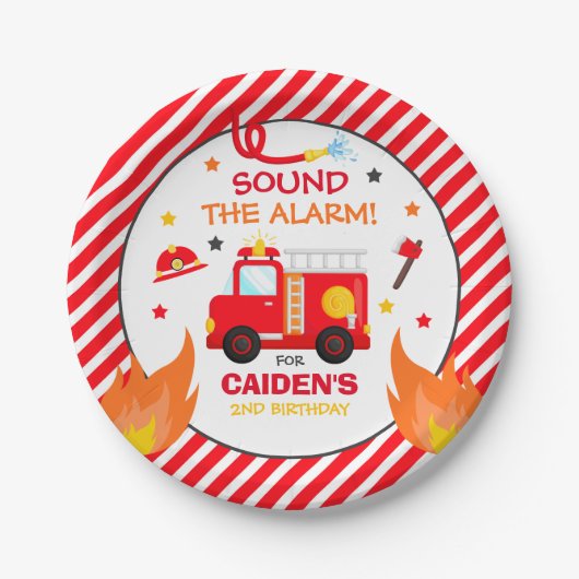 Brandweerwagen Verjaardagsfeestdecoratie Papieren Bordje (Voorkant)