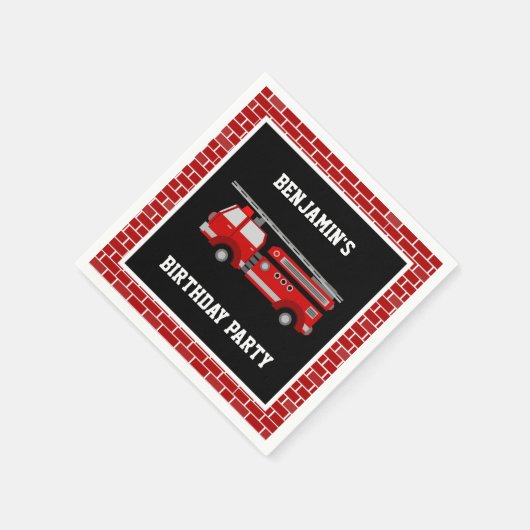 Brandweerwagen Verjaardagsfeestdocument Servet (Hoek)