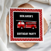 Brandweerwagen Verjaardagsfeestdocument Servet